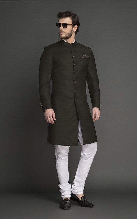 Olive Green Achkan | Sustainable Custom 