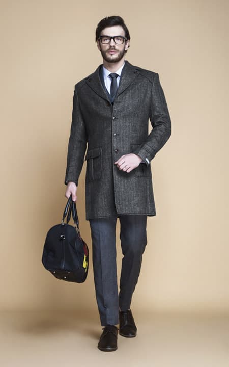 gray herringbone overcoat